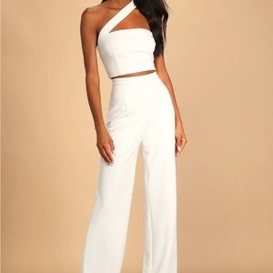 Flaunt It Like That White One-Shoulder Two-Piece Jumpsuit
